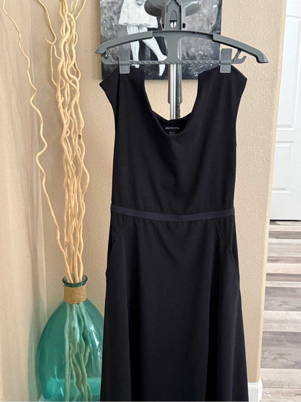Athleta Black Backless A-Line Dress with pockets M